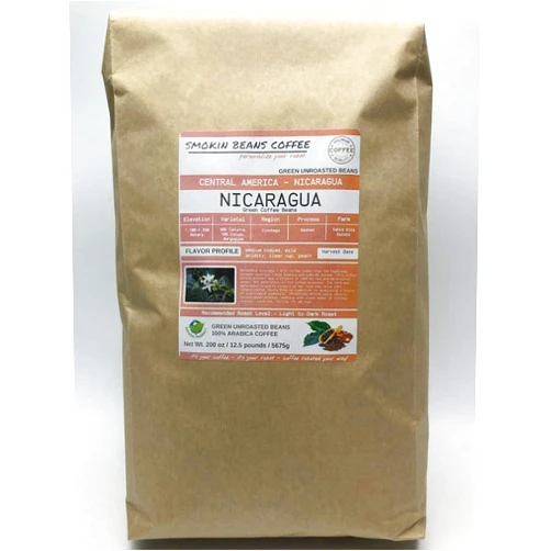 Smokin Beans 12.5-pound Nicaragua (Unroasted Green Coffee Beans) premium Arabica beans grown Central America fresh current-crop beans for home coffee roasters, specialty-grade coffee beans, good long-term storage