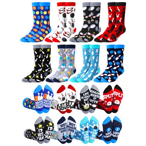 Patelai 8 Pairs Funny Bowling Gift Socks for Men Shoe Size 7-12, Novelty Crew Dress Bowling Gift Accessories for Bowlers Lovers