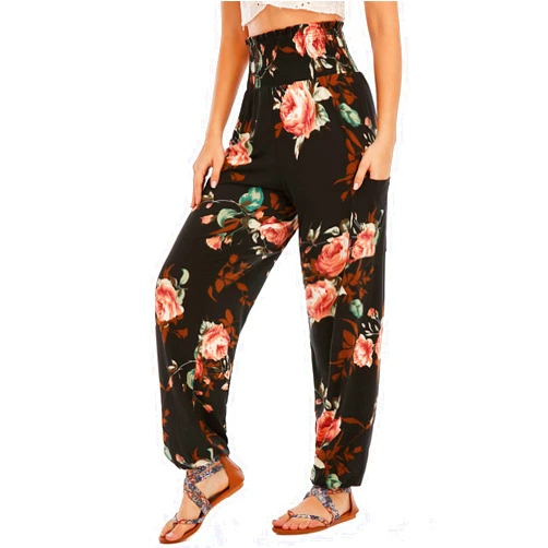 QIANXIZHAN Women's Harem Pants, High Waist Yoga Boho Trousers with Pockets