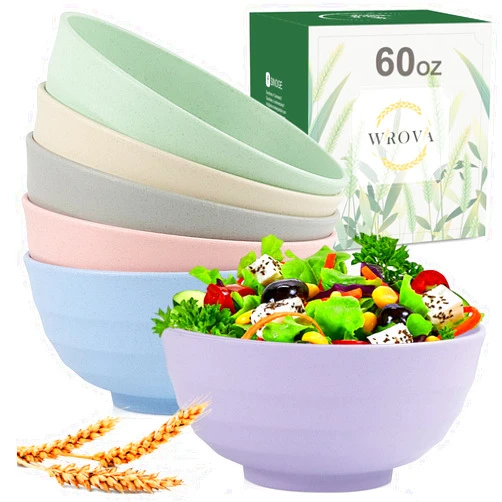 Wrova Wheat Straw Bowls Set 60 OZ Unbreakable Large Cereal Bowls Set of 6 Microwave and Dishwasher Safe Bowls Big Bowls for Dorm and Apartment BPA Free Soup Bowl for Serving Oatmeal and Salad Etc…
