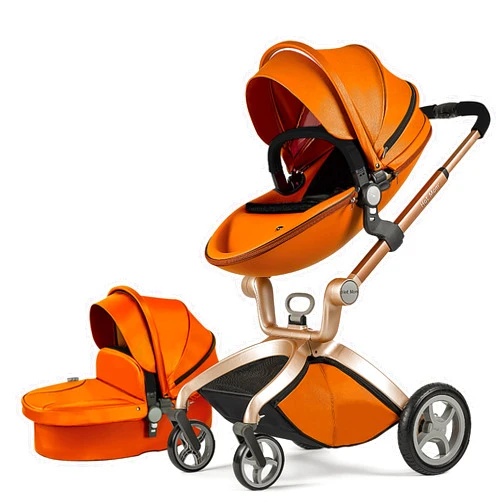 Hot Mom Baby Stroller: Baby Carriage with Adjustable Seat Height Angle and Four-Wheel Shock Absorption,Reversible，High Landscape and Fashional Pram (Brown)