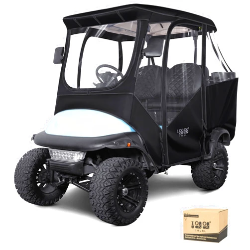 10L0L Golf Cart 4 Passenger Golf Cart Enclosure, Storage Cover Fits for Club Car Precedent, Windproof Waterproof Portable 4-Sided Clear Window & Roll-up Zipper Door (Black/Transparent)