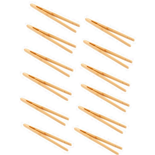 Bepisof 12 pieces Versatile Bamboo Kitchen Tongs - For Toast Bread Pickles Fruits Tea & More