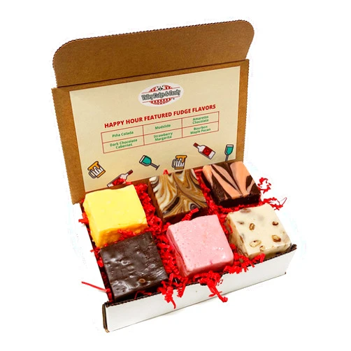 Valley Fudge & Candy Valley Fudge, Assorted Gift Box, Happy Hour, Fresh Artisan Fudge, Real Butter, Bulk Gourmet Candy, Individually Wrapped, Birthday, Thank You, Housewarming Gift, 4 oz, 6 Pieces, One and a Half Pounds