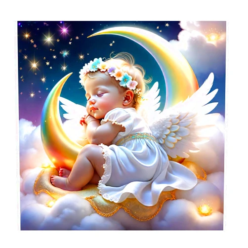 Generic Little Angel Diamond Art Painting Kit for Adult; Moon Cartoon 5D Round Diamond Painting; Sleeping Girl Full Drill DIY Diamond Art Kit for Home Wall Decor(16x16inch/40x40cm)