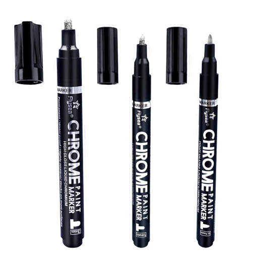 San Jeirie 3Pcs Silver Liquid Mirror Chrome Markers, Permanent Reflective Liquid Chrome Paint Pens Set, High Gloss Art Car DIY Model Repair Markers Set for Plastic Metal Glass Ceramic - 0.7mm,1mm & 3mm