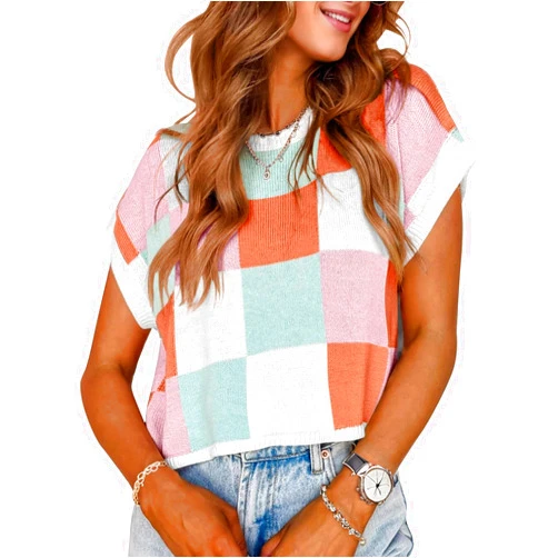 WIFFGO Womens Spring Summer Crop Tops 2026 Cap Sleeve Sweater Vest Western Rodeo Loose Cute Trendy Top Vacation Outfits