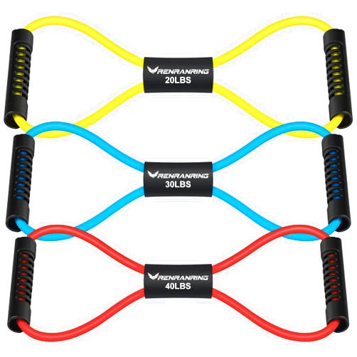 RENRANRING Figure 8 Fitness Resistance Bands with Handles - Exercise Tube Band Set of 3 for Arm and Shoulder Stretch, Rope 8 Word Elastic for Women and Men