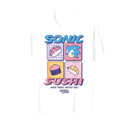 Sonic The Hedgehog Sonic Sushi Made Fesh Served Fast Retro T-Shirt