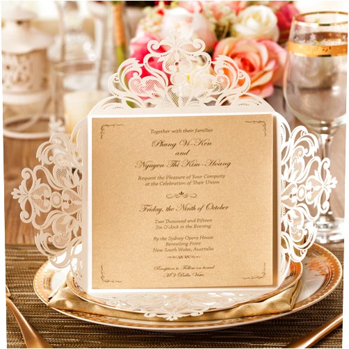WISHMADE Jofanza 6.3 x 6.3 Inch 50PCS Ivory Wedding Invitations Cards with Envelopes Laser Cut Lace Flower Pattern Invites Card for Qinceanera Engagement Birthday Bridal Shower Graduation Party Invitation