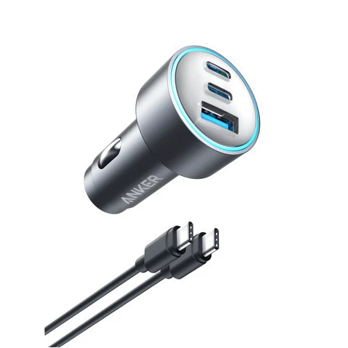 Anker Compact Fast Car Charger 3 Ports 67W - High Speed Charging for iPhone 16/15/14, Galaxy S23, iPad Air, and More - USB-C to USB-C Cable Included for Easy Connection