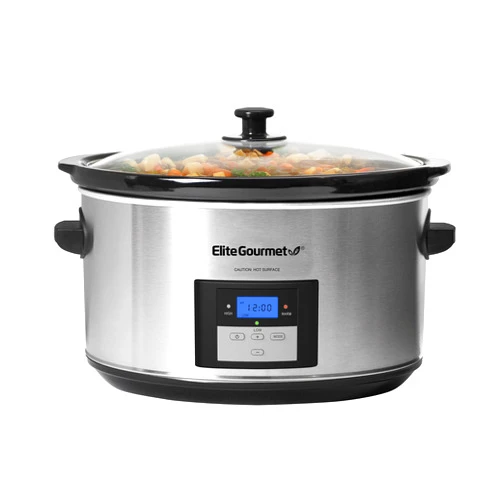 Elite Gourmet MST-900D 8.5Qt Digital Programmable XL Jumbo Slow Cooker, Adjustable Temp, Entrees, Sauces, Stews & Dips, Dishwasher Safe Glass Lid & Crock, Stainless Steel