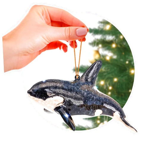 Rengöra Hand-Painted Beach Christmas Ornament – Coastal Tree Decoration for Ocean Lovers – Unique Nautical Ornament for Christmas Tree or Stocking Stuffer Gift (Orca Killer Whale)