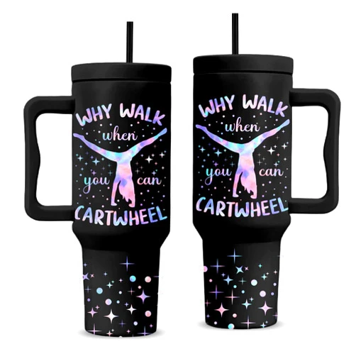 RHONGE Gymnast Gymnastic Gifts, Stainless Steel Tumbler With Handle 40 Oz, Best Gifts For Gymnast, Birthday Christmas Gift Ideas, Glitter Bling Tumbler, Cartwheel Travel Mug