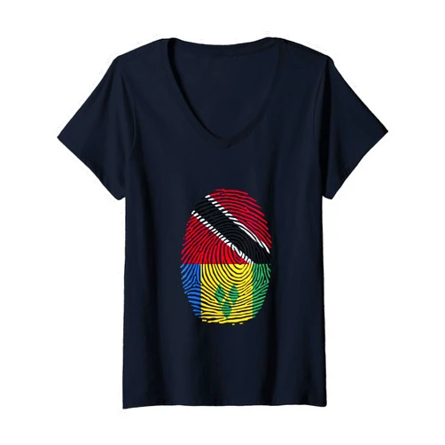 Heritage Vincent and Trinidad Tobago Roots Trinidad and Vincent Fingerprint Half Trini Vincentian Roots V-Neck T-Shirt