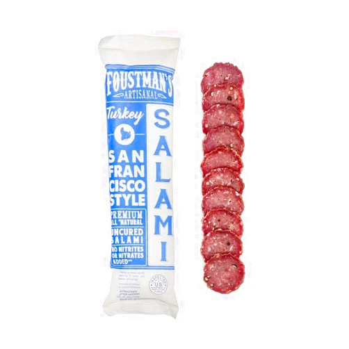 Foustman's Salami Turkey San Francisco Style Artisanal, Nitrate-Free, Naturally Cured, Gluten-Free, Dairy-Free, No Pork, Turkey Deli Meat, 7 Oz Sticks