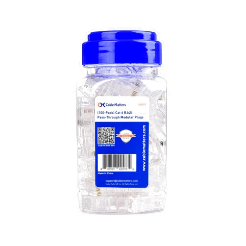 Cable Matters 100-Pack Cat 6 Pass Through RJ45 Connectors (Cat 6 Ends / Cat6 Connector / RJ45 Modular Plugs/Ethernet Plugs/Network Connector) for Solid or Stranded UTP Ethernet Cable