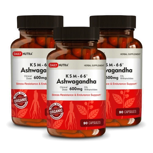 DailyNutra KSM-66 Ashwagandha 600mg Organic Root Extract - High Potency Supplement with 5% Withanolides | Supports Relaxation, Focus, & Energy (270 Capsules)