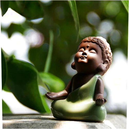 Kingzhuo Ceramic Tiny Cute Baby Buddha Statue Monk Figurine - Home Decoration Zen Decor Peaceful Rulai Figurine (C)