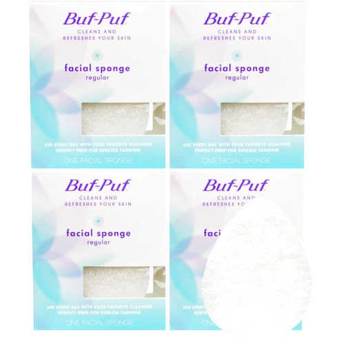 Buf-Puf Facial Sponge, Dermatologist Developed, Removes Deep Down Dirt & Makeup That Causes Breakouts and Blackheads, Reusable, Exfoliating, White, 4 Count