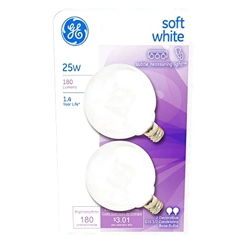 GE Lighting 44412 25 Watt White Vanity Globe Light Bulbs 2 Count