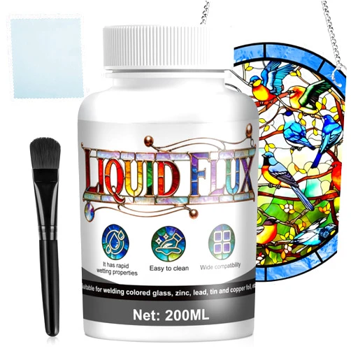OverZyn 6.67 Oz Liquid Solder Flux, Flux for Stained Glass Soldering, Water-Soluble Formula, Electrical Solder Repair, Compatible with Metals Ssuch As Copper, Zinc and Lead for Colored Glass Welding