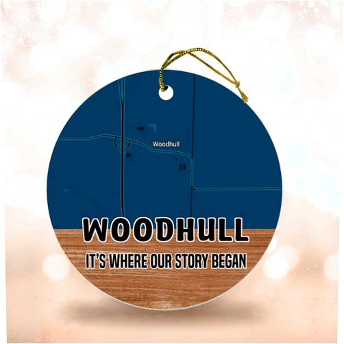 Generic Woodhull IL Christmas Ornaments City Map - It's Where Our Story Began Keepsakes Vintage Custom City Map Woodhull Illinois Ornament MDF 3