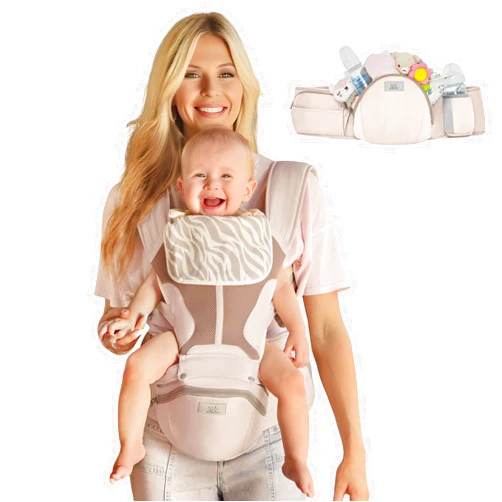 MOMTORY StowNGO Pro Baby Carrier, Safety-Certified 6-in-1 Ultra Storage Baby Carrier Newborn to Toddler, Front & Back Baby Holder Carrier with Hip Seat, Soft Pink
