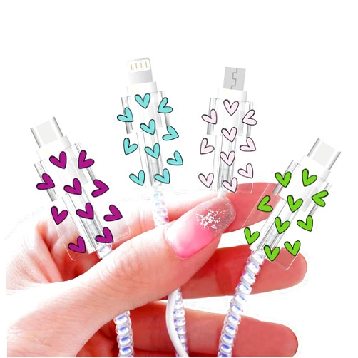Frylaa Charger Cable Protector for iPhone Charger,Cute Heart Pattern Durable Charger Cord Protector for iPhone,Univeral Silicon Mini Data Charger Cable Saver,Cable Chomper,4 Pack
