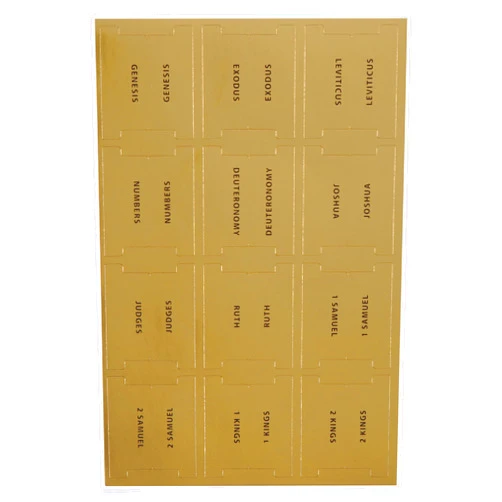 Christian Art Gifts Bible Indexing Tabs for Men & Women: Gold Self Adhesive Pre-cut Index Labels, Extra Study Stickers, 66 Bible Book Names Old & New Testament, 6 Easy Peel & Stick Sheets, Black Text