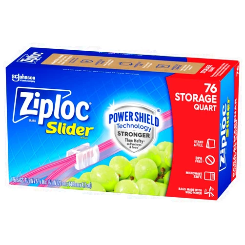 Ziploc Quart Food Storage Slider Bags, Power Shield Technology for More Durability, 76 Count