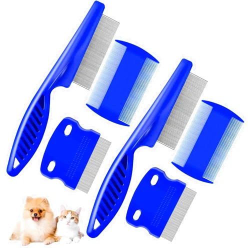 BRILLIRARE 6 Pack Flea Lice Comb, Stainless Steel Dog Cat Grooming Combs with Rounded Teeth, 2-in-1 Double Sided Professional Pet Tear Stain Remover, Dematting Tool for Small, Medium & Large Pets