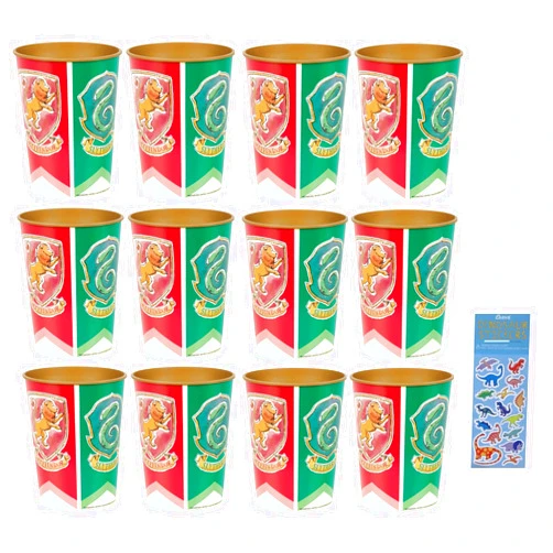 Unique Harry Potter Birthday Party Supplies Bundle Pack includes 12 Plastic Reusable Cups and 1 Dinosaur Sticker Sheet