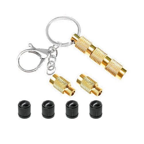 DXNQ 4 in 1 Tire Deflator Tool Kit, Sturdy Brass Tire Pressure Deflator with Valve Caps Keychain, Portable Tyre Deflation Valve Tools for Cars SUVs Truck Motorcycle, Car Tire Accessories