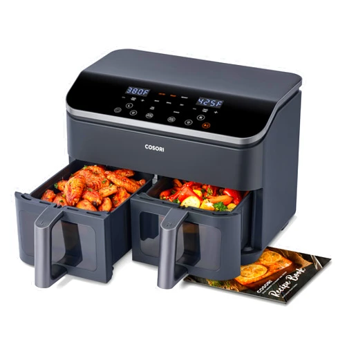 COSORI 9Qt 10-in-1 Dual Air Fryer, Fresh Balanced Meals for Family and Children with Double Baskets, Sync Cook & Finish to Bake, Roast, Reheat, Broil & 130 Recipes for Easy Cooking, Dishwasher Safe