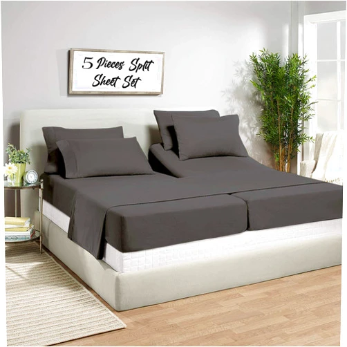 Fabricalicious Linen 5 Pc Sheets-Split California King Sheets for Adjustable Beds 5-Piece Split Cal-King Sheet Set-600 Thread Count 100% Cotton-16 Deep Pocket Adjustable Bed Sheets-Dark Grey Solid