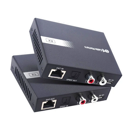 Cable Matters 990ft Extra Long Range Audio Over Ethernet Adapter Kit with Built-in Digital to Analog Converter(DAC), Support Optical Audio Toslink, L/R RCA (Audio Extender Over Cat5e/Cat6 Adapter)