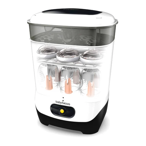 Baby Brezza 4 in 1 Baby Bottle Sterilizer Machine – Largest Capacity Electric Steam Sterilization – Pacifiers, Breast Pump Parts + Universal Sterilizing for All Bottles: Plastic, Glass, Large, Small