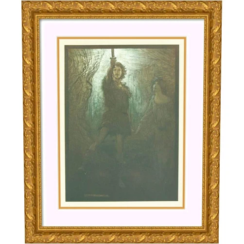 ArtDirect Arthur Rackham 15x18 Gold Ornate Frame and Double Matted Museum Art Print Titled - ‘Siegmund the Walsung, Thou Dost See! as Bride-Gift He Brings Thee This Sword’ (1910)