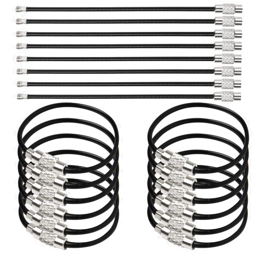 Anjmd 50 Pieces Metal Cable Key Rings 4 Inch Stainless Steel Wire Keychain Cable Heavy Duty Luggage Tags 2mm Cable Key Rings for ID Tags Outdoor Hiking (Black)