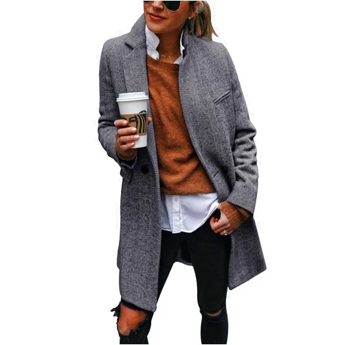 Ebifin Women's Notch Lapel Double Breasted Trench Coat Peacoat Winter Casual Long Blazer Jacket Overcoat