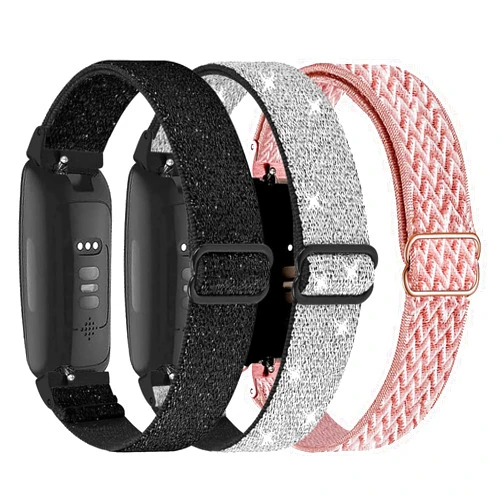 VOMA 3-Pack Elastic Nylon Bands Compatible with Fitbit Inspire 3/Inspire 2/Inspire HR/Inspire/Ace 3/Ace 2, Breathable Adjustable Replacement Stretchy Nylon Loop Wristband Sport Strap for Woman Man