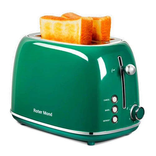 Roter Mond 2 Slice Toaster Retro Stainless Steel with Bagel, Cancel, and Defrost Functions, 6 Bread Shade Settings, Extra Wide Slots and Removable Crumb Tray, Green