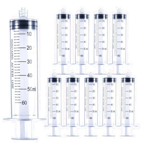LabAider 10 Pack 60ml/cc Luer Lock Syringe Large Syringes Without Needle, Individually Wrapped for Scientific Labs, Measuring Liquid, Dispensing, Oil or Glue Applicator, 50mL-60mL Syringe