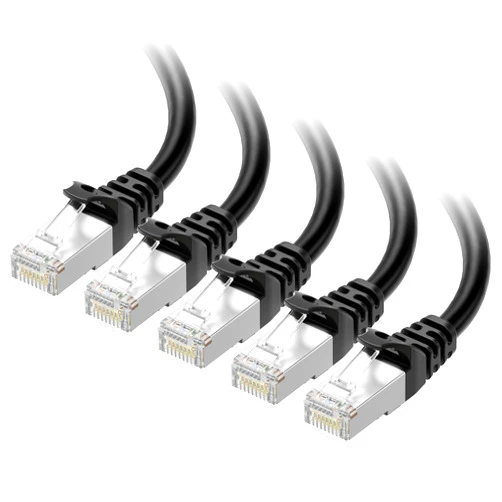 Cable Matters 10Gbps 5-Pack Snagless Shielded Cat6A Ethernet Cable 10 ft (SSTP, SFTP Shielded Ethernet Cable, Shielded Cat6 Cable, Cat 6 Shielded Network Cable) in Black