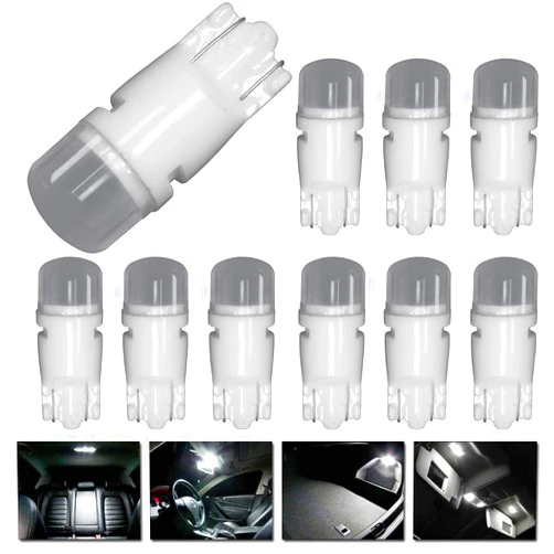 DODOFUN T10 Ceramics Interior Exterior Bright LED Light 168 175 194 2825 W5W Size Bulb White Color (Pack of 10)