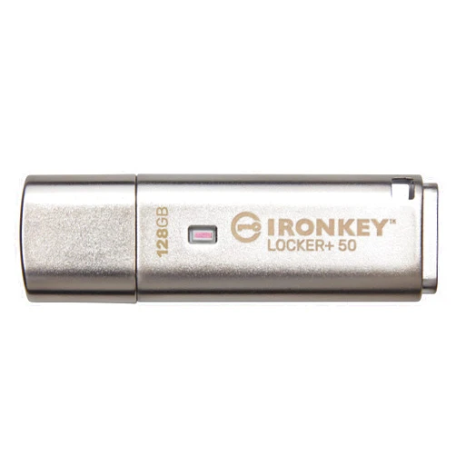 Kingston Ironkey Locker+ 50 128GB Encrypted USB Flash Drive | USB 3.2 Gen 1 | XTS-AES Protection | Multi-Password Security Options | Automatic Cloud Backup | Metal Casing | IKLP50/128GB