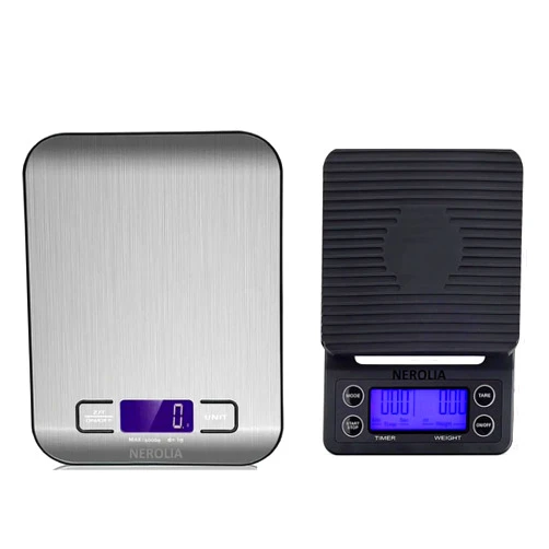 NEROLIA Food Kitchen Scale + Coffee Scale, with LCD Display, Stainless Steel (Kitchen + Coffee Scale (2 Pack))