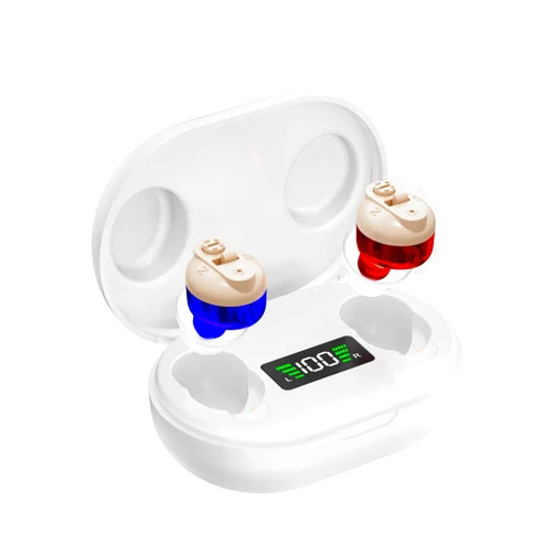 JEWUNO OTC Rechargeable Hearing Aids for Seniors with Noise Cancelling, 48H Battery Life, Portable Charging Case, 4 Earbud Sizes, Auto On/Off, Clear Sound