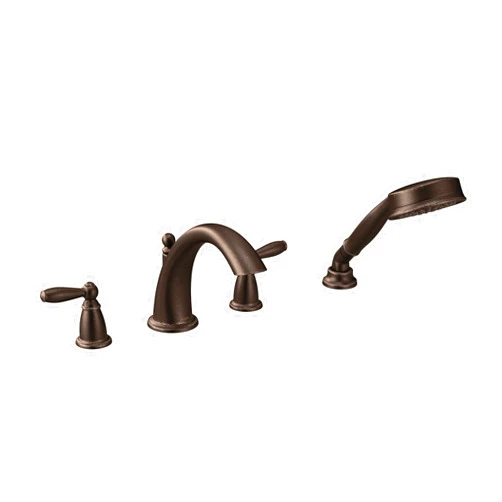 Moen Brantford Oil Rubbed Bronze Two-Handle Deck Mount Roman Tub Faucet Trim Kit with Single Function Handshower, Valve Required, T924ORB